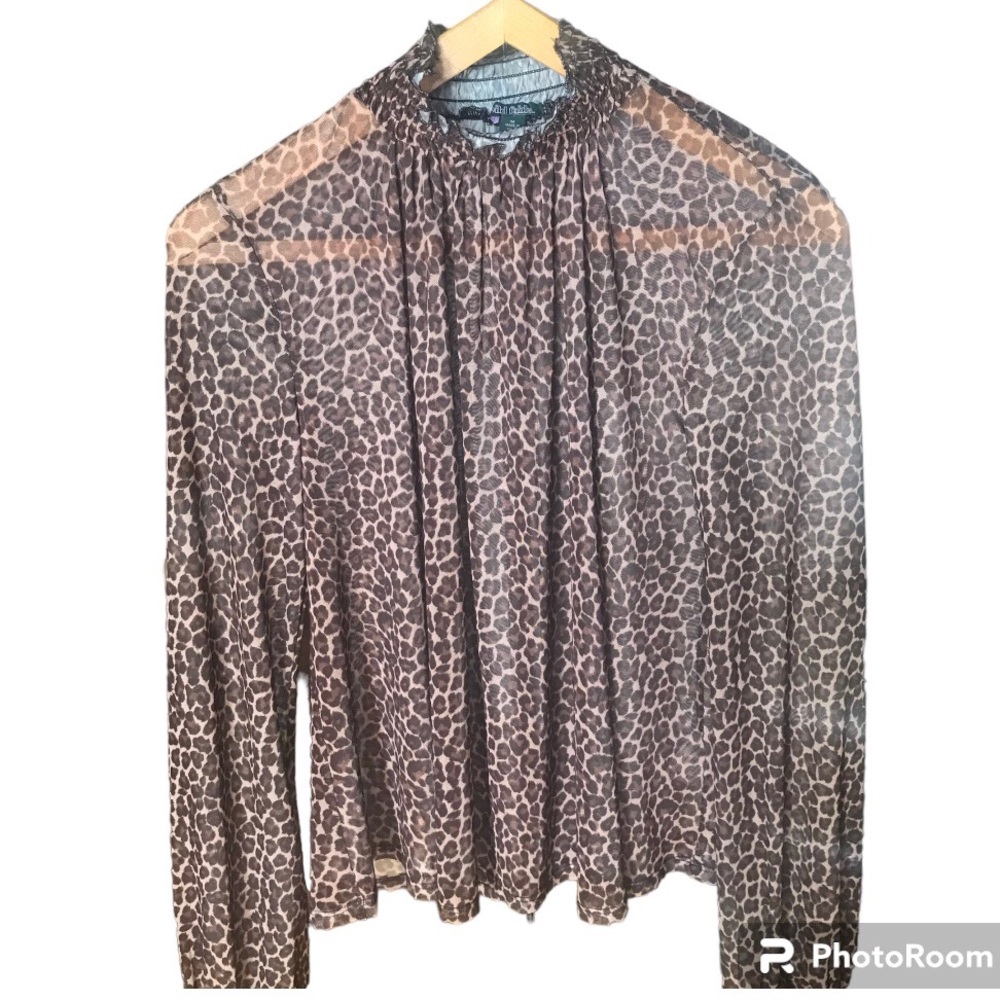 Wild Fable Mob Wife Vibes Blouse Sz M Leopard Print Mesh Mock Neck Sheer